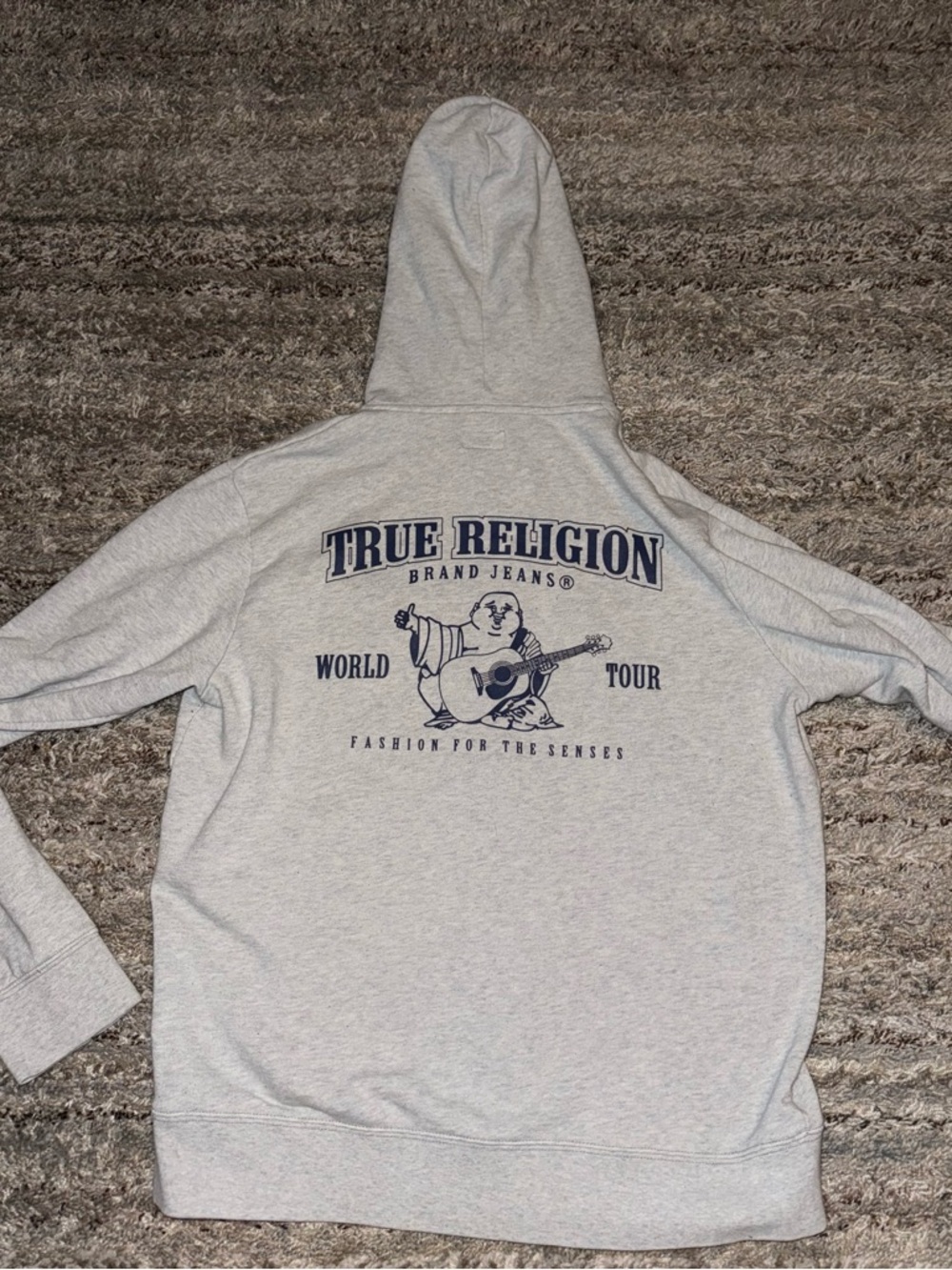 True Religion Light Gray Zip Hoodie with Black Logo Tag